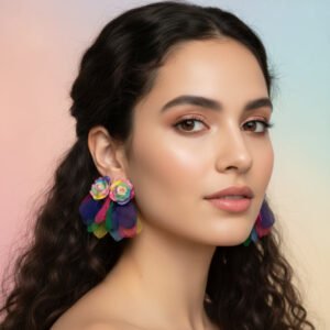 Vintage boho floral mesh fabric petal earrings