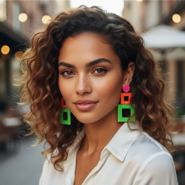 Fashion neon hollow rectangle earrings - Image 2