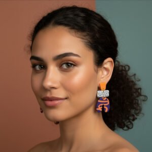 Polka dot & zerba print ceramic earrings