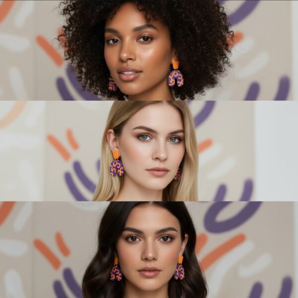 Polka dot & zerba print ceramic earrings - Image 3