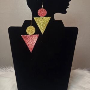 “Radiant duo” faux leather, geometric statement earrings gold-tone hypoallergenic hooks
