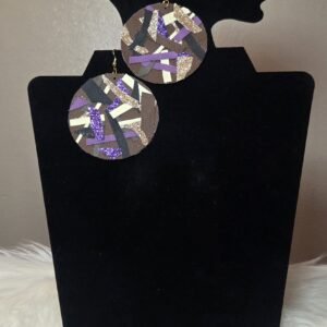 Abstract purple & gold circle earrings